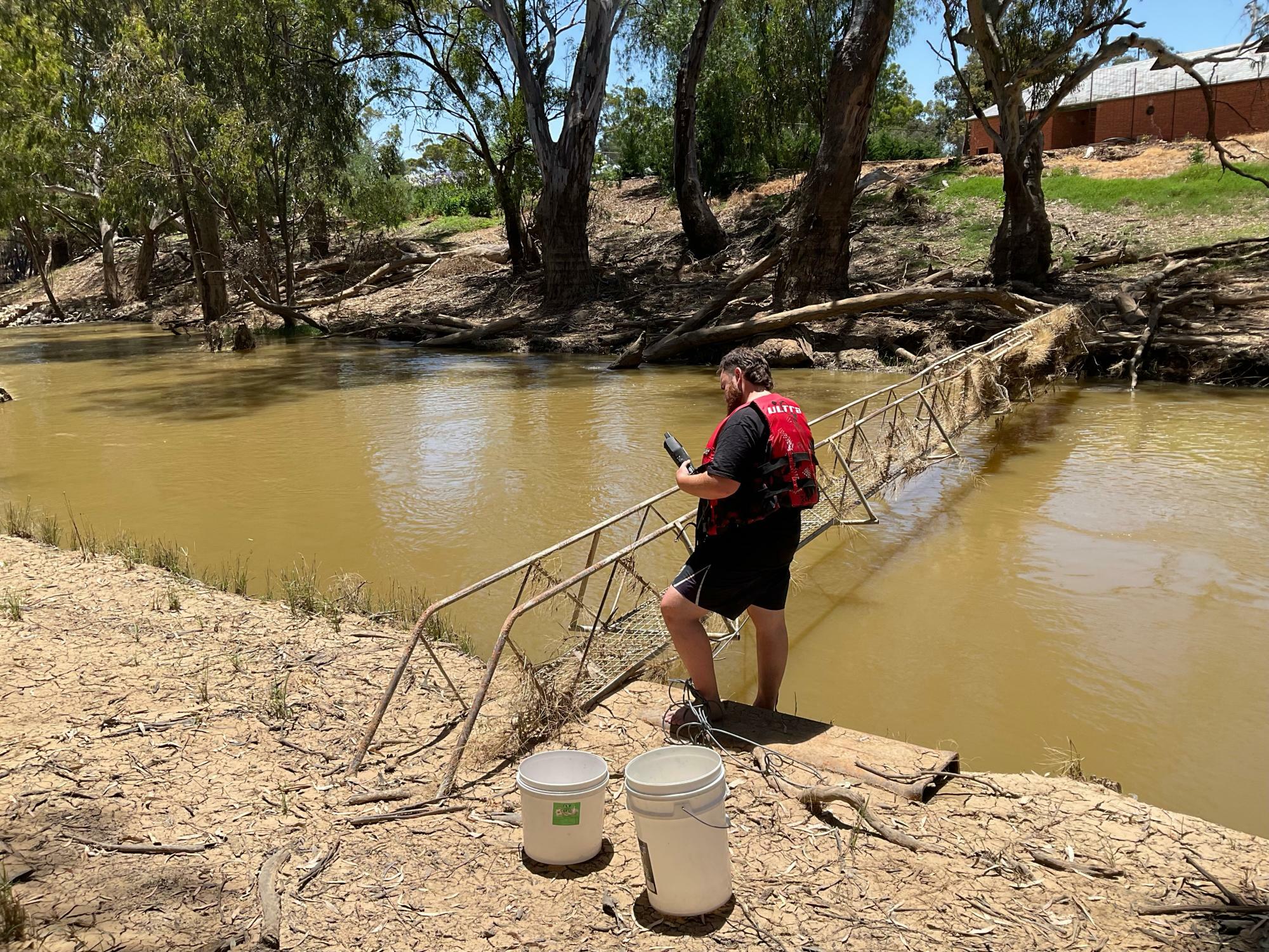 Alec Buckley, from Deniliquin, has been helping his uncle Ant Jones with the water quality monitoring in the Edward/Kolety River. Photo credit, Ant Jones