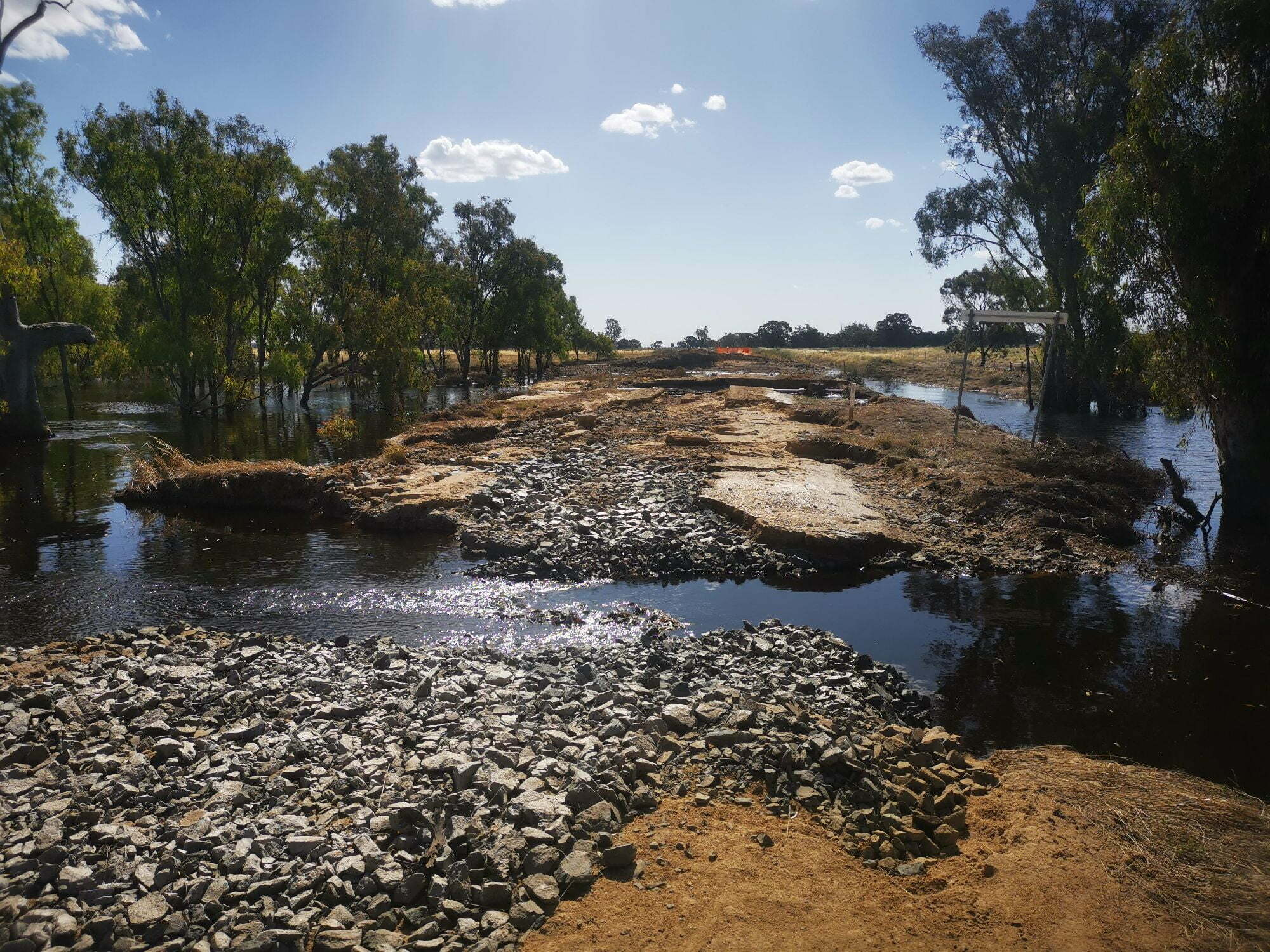 The flood caused serious damage to the Brassie Road crossing at Cooey Hoo Creek (since been repaired), so the field team had to take a long detour around to get to their sites. Photo credit, John Trethewie, CSU.
