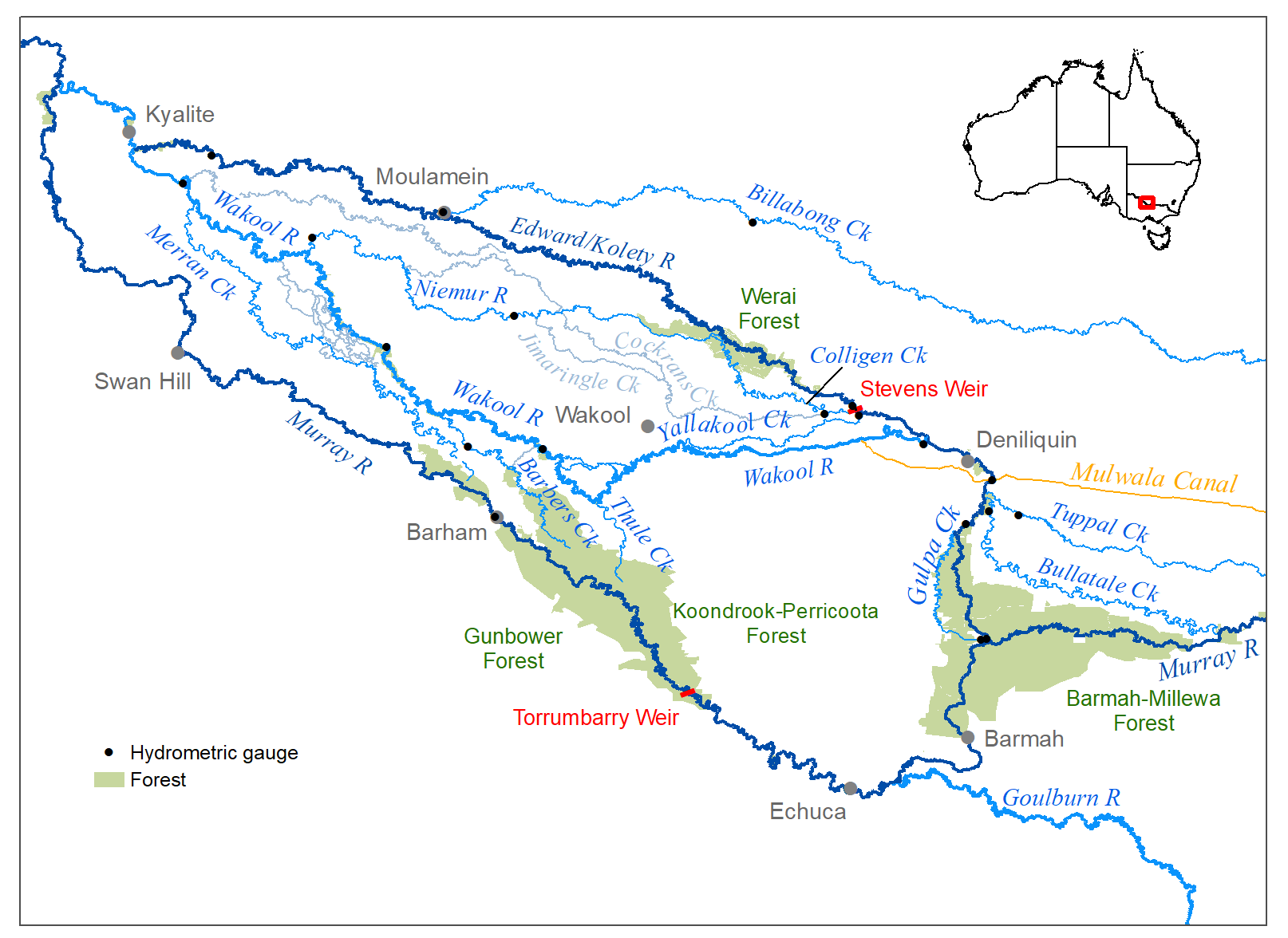 Map of the Edward/Kolety-Wakool River system.